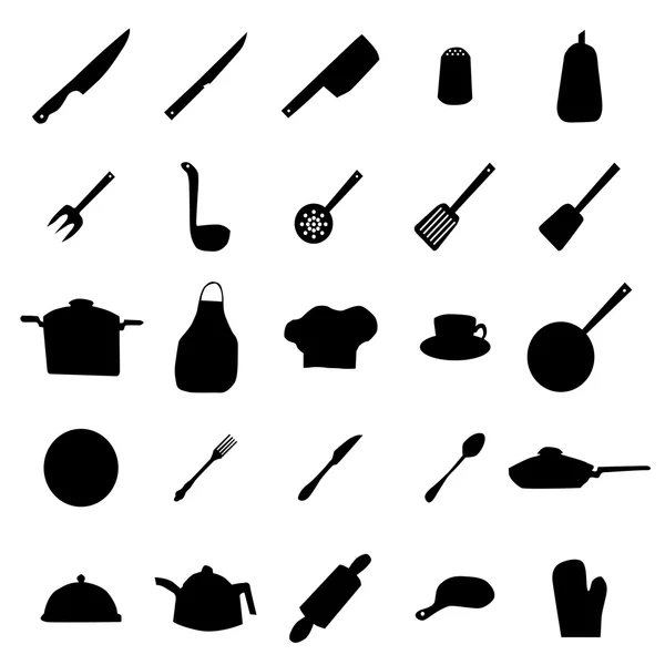 Utensilios de cocina y utensilios siluetas — Vector de stock