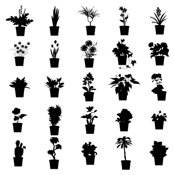 Potted plants silhouettes set — Stock Vector