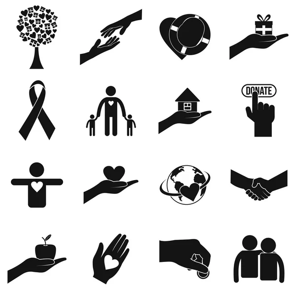 Caridad negro iconos simples — Vector de stock