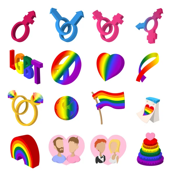 Gay cartoni animati icone set — Vettoriale Stock