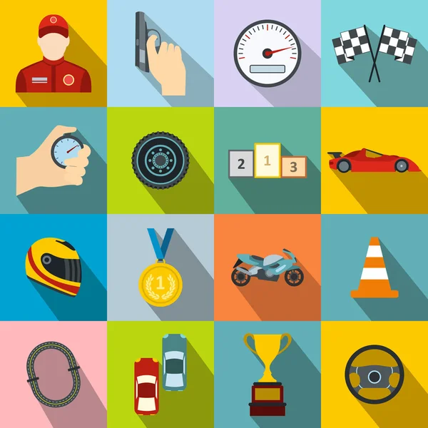 Voiture de course icônes plates — Image vectorielle