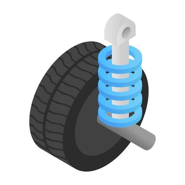 Neumático de rueda y amortiguador isométrico 3d icono — Vector de stock