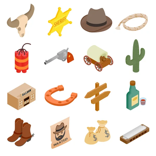 Oeste selvagem cowboy isométrico ícones 3d — Vetor de Stock