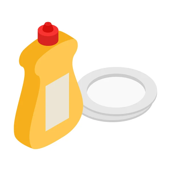 Detergent and plate isometric 3d icon — Stock Vector