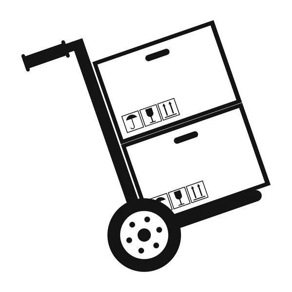 Handwagen mit Kartons schwarz einfaches Symbol — Stockvektor