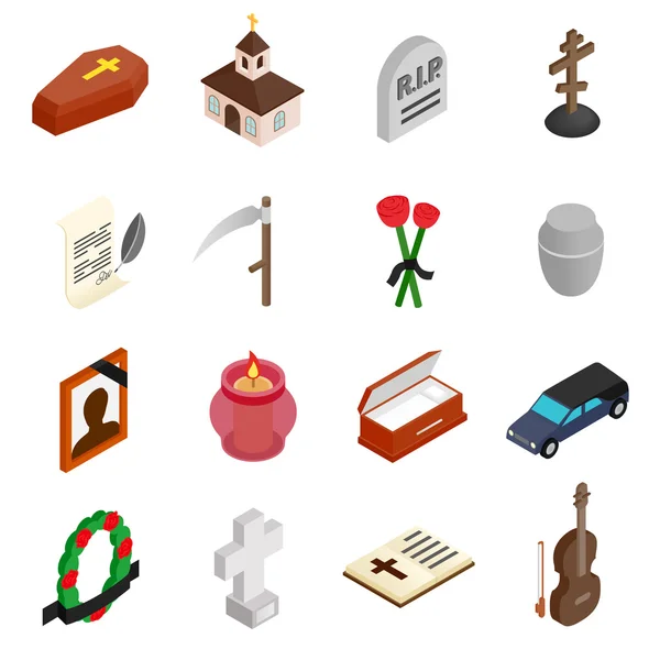 Iconos funerarios y sepulcrales isométricos 3d — Vector de stock