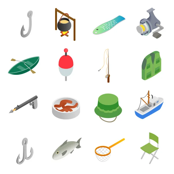 Pesca isométrica 3d iconos conjunto — Vector de stock