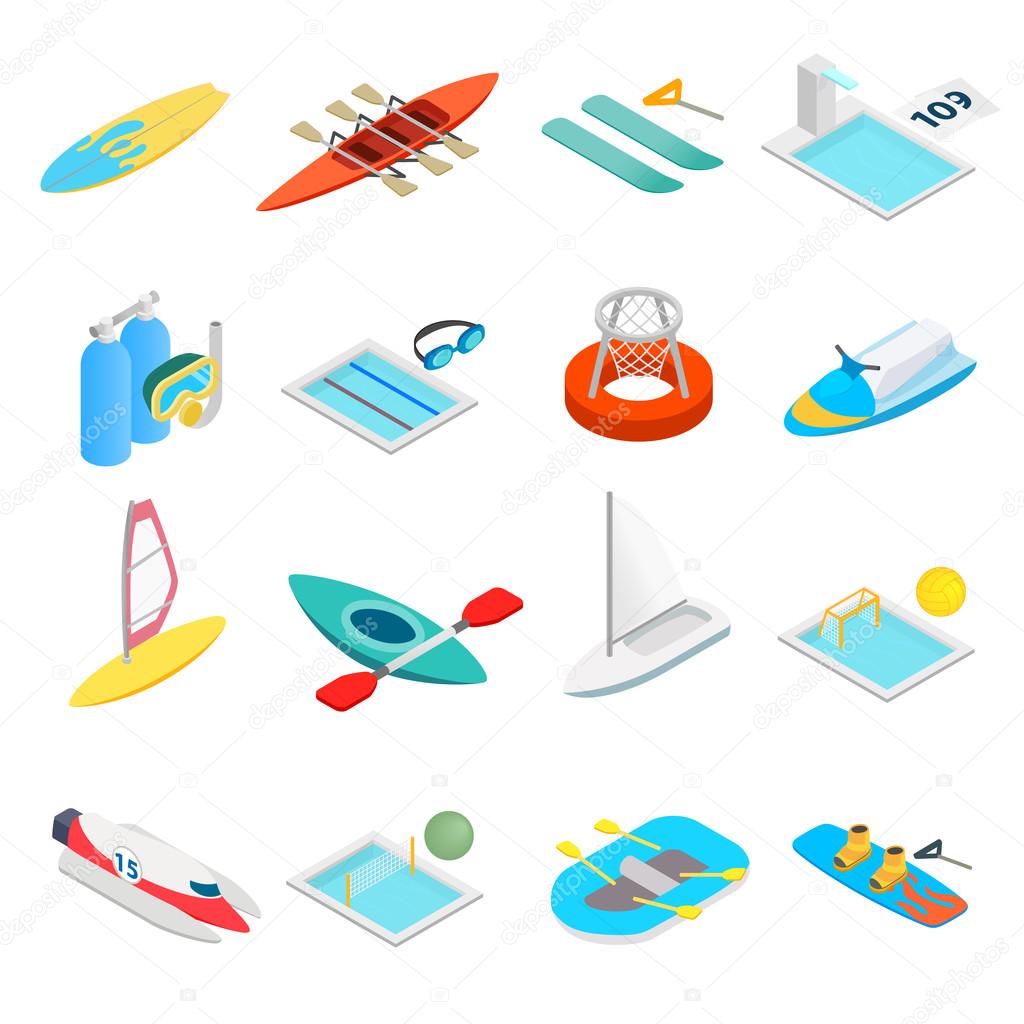 Water sport isometric 3d icons