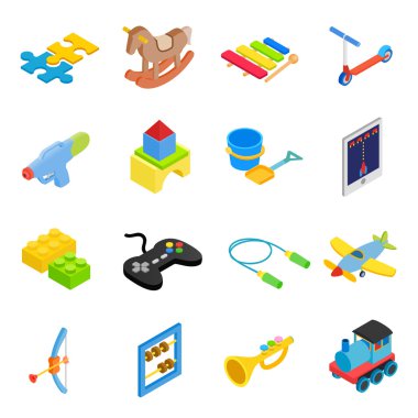 Toys isometric 3d icons set