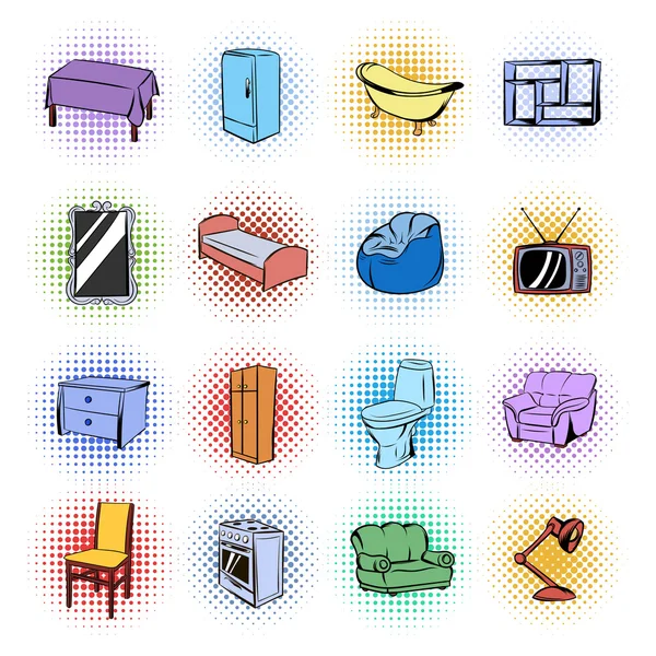 Conjunto de iconos de cómics de muebles — Vector de stock