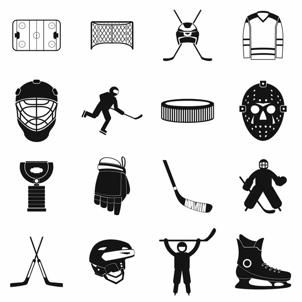 Hockey schwarz einfache Symbole gesetzt — Stockvektor
