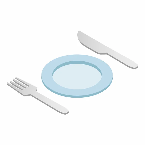 Cutlery set with plate isometric 3d icon — Stock Vector