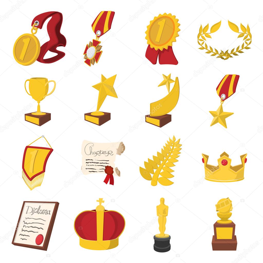 Trophy and awards cartoon icons set