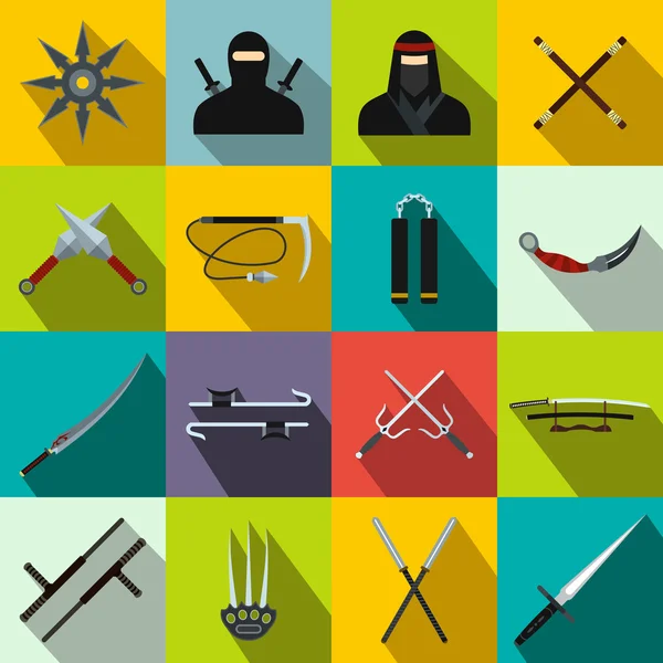 Ensemble d'icônes plates Ninja — Image vectorielle