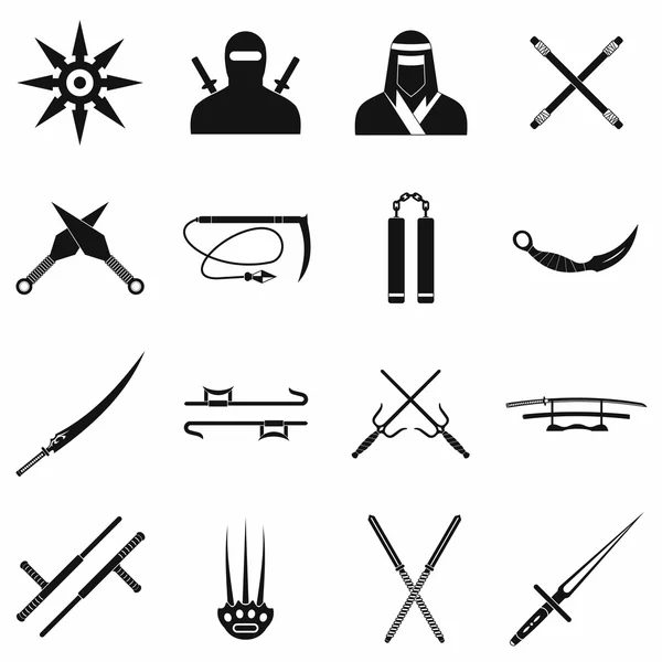 Ninja black simple icons set — Stock Vector