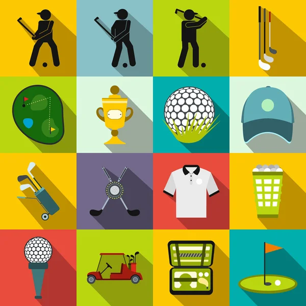 Ensemble d'icônes plates de golf — Image vectorielle