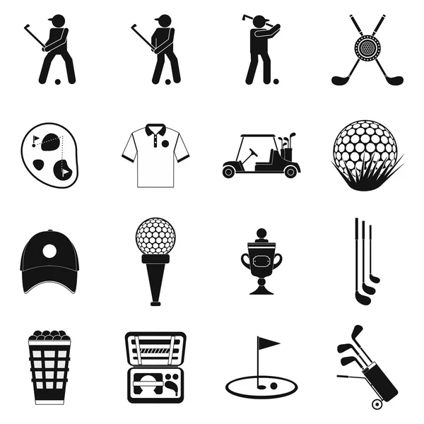 Golf fekete egyszerű ikonok beállítása — Stock Vector