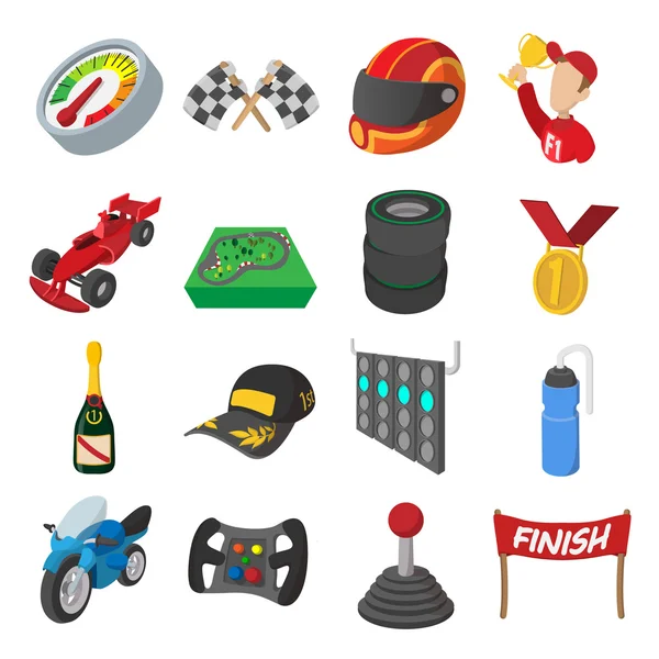 Conjunto de ícones de desenhos animados de corrida de carro — Vetor de Stock