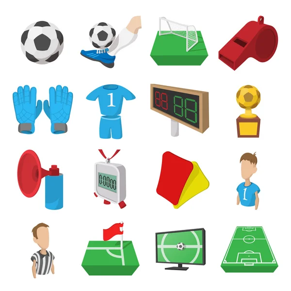 Juego de iconos de dibujos animados de fútbol — Vector de stock