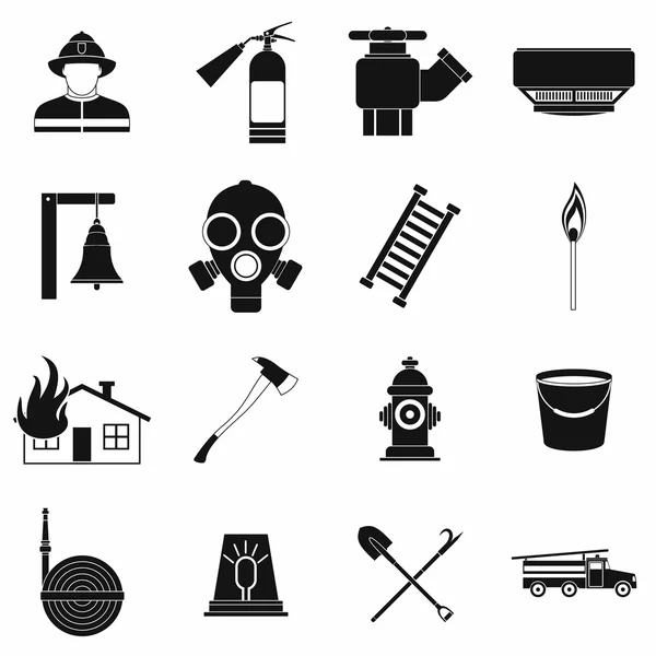 Bombero negro iconos simples conjunto — Vector de stock