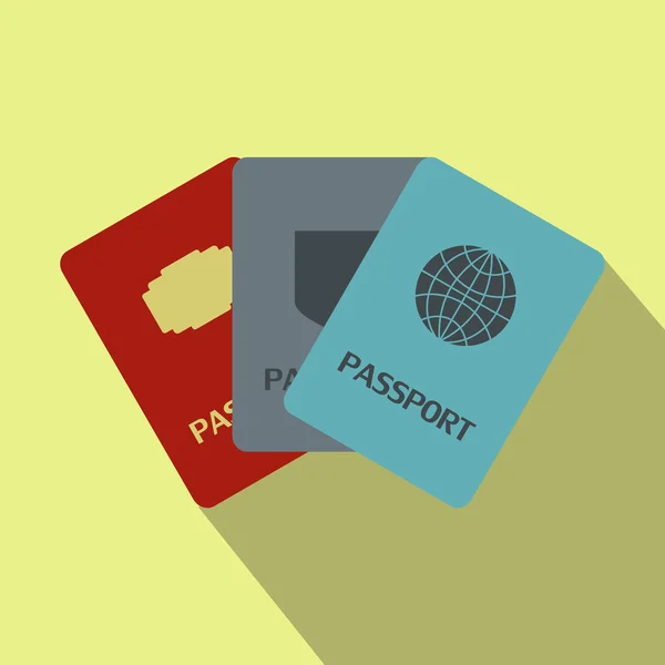 Tre passaporti icona piatta — Vettoriale Stock