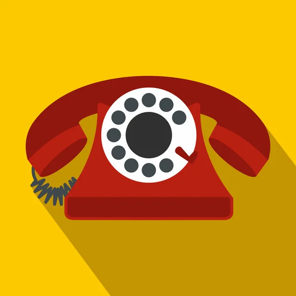 Retro teléfono rojo icono plano — Vector de stock