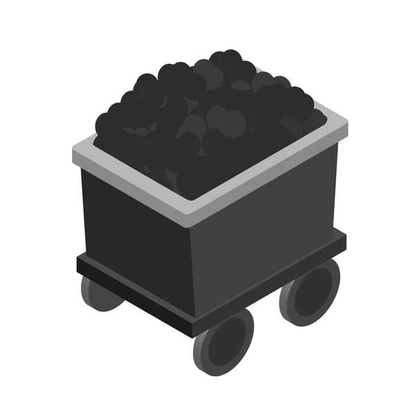 Trolley dengan ikon isometrik batubara 3d - Stok Vektor
