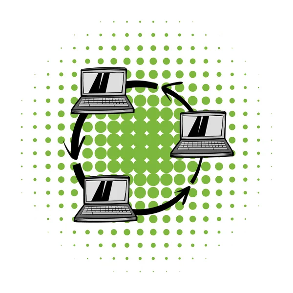 Échange de données entre trois icônes d'ordinateurs — Image vectorielle