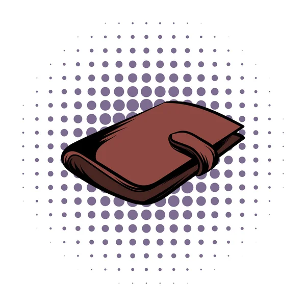 Dompet coklat dengan kartu dan ikon komik tunai - Stok Vektor