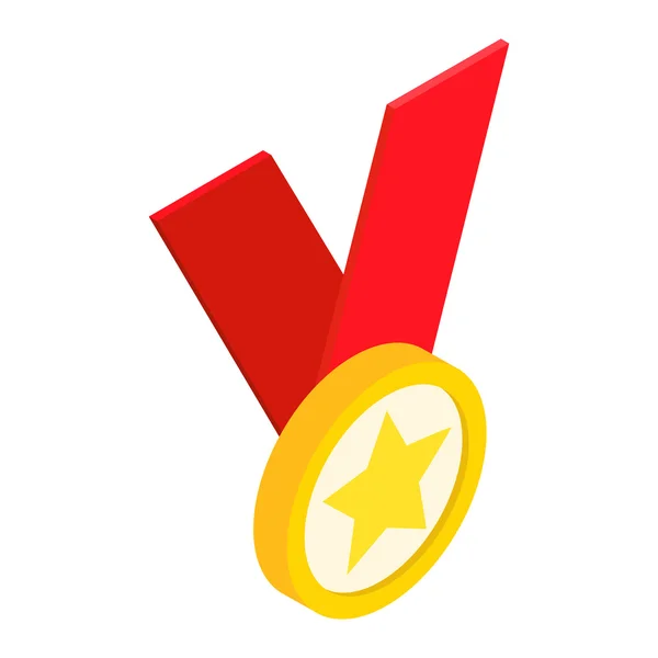 Medaille met ster op een rood lint isometrische 3D-pictogram — Stockvector