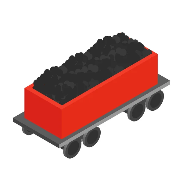 Wagon dengan ikon isometrik batubara 3d - Stok Vektor