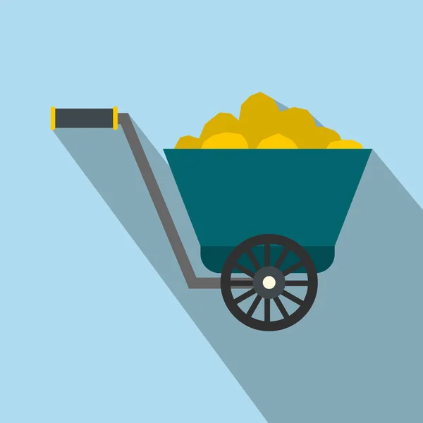 Trolley com ícone plano de minério de ouro —  Vetores de Stock