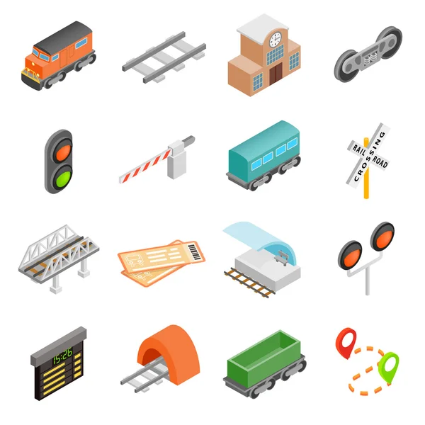 Railroad isometric 3d icons — Stock Vector