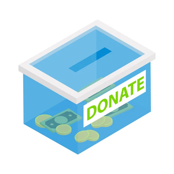 Caja con donaciones ícono isométrico 3d — Vector de stock