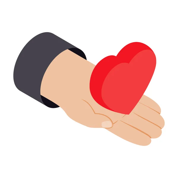 Herz in der Hand 3d isometrisches Symbol — Stockvektor
