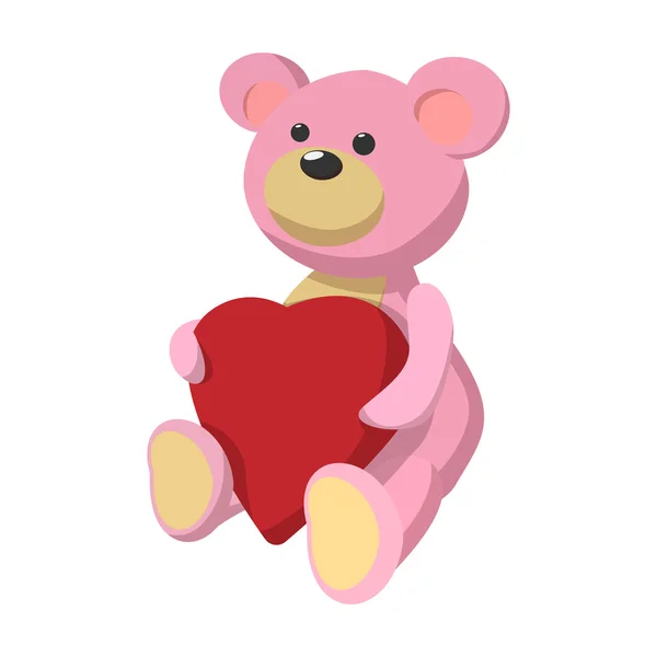 Orsacchiotto rosa con icona del cartone animato cuore — Vettoriale Stock