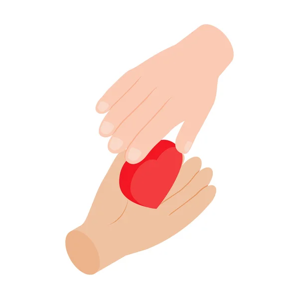 Corazón en las manos icono isométrico 3d — Vector de stock