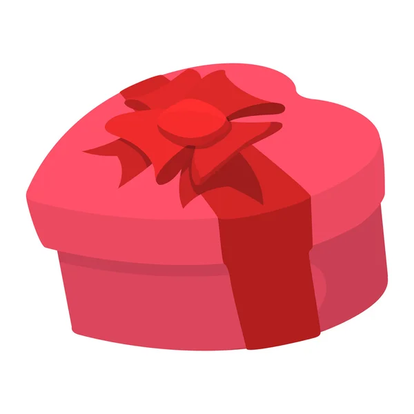 Caixa de presente em forma de coração rosa com um ícone de fita —  Vetores de Stock