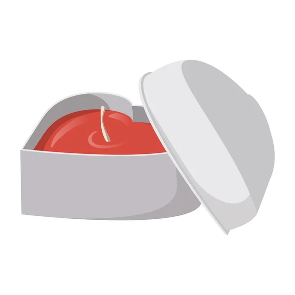 Caixa em forma de coração branco com uma vela vermelha dentro —  Vetores de Stock