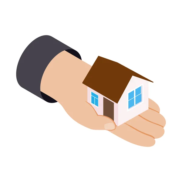 Casa na mão ícone isométrico 3d — Vetor de Stock