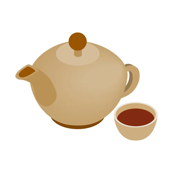 Teapot and cup isometric icon — Stock Vector