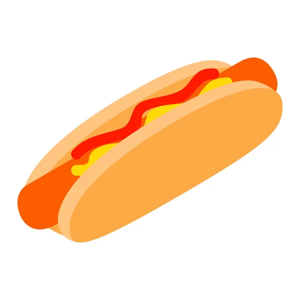 Hotdog com mostarda e ketchup isométrico ícone 3d — Vetor de Stock