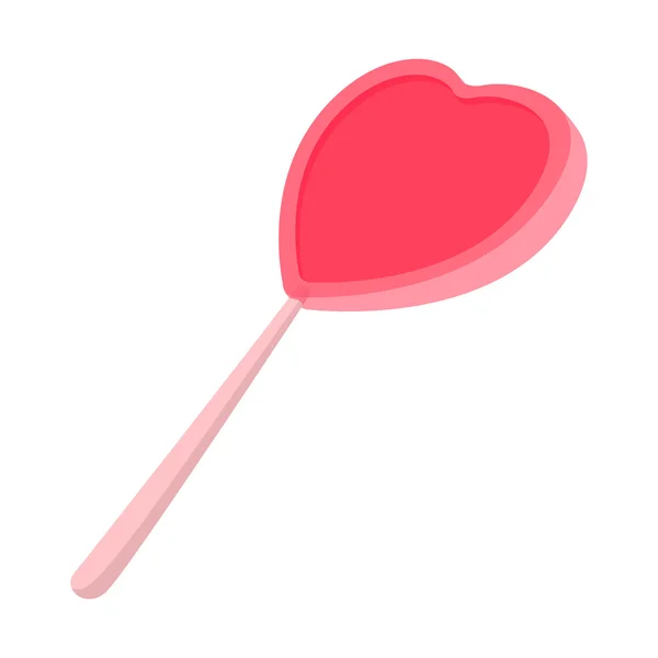 Pink candy on a stick in the form of heart icon — Stock Vector