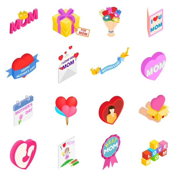 Mother Day isometric 3d icons — Stock Vector