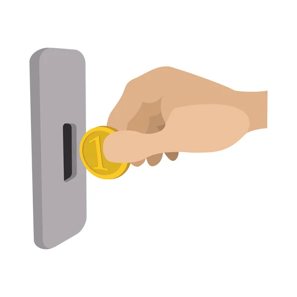 Mão humana inserindo moeda no ícone de máquina de fenda —  Vetores de Stock