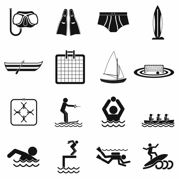 Sport nautique noir icônes simples — Image vectorielle
