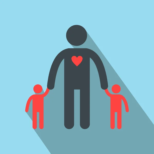 Man met twee kinderen silhouet platte pictogram — Stockvector