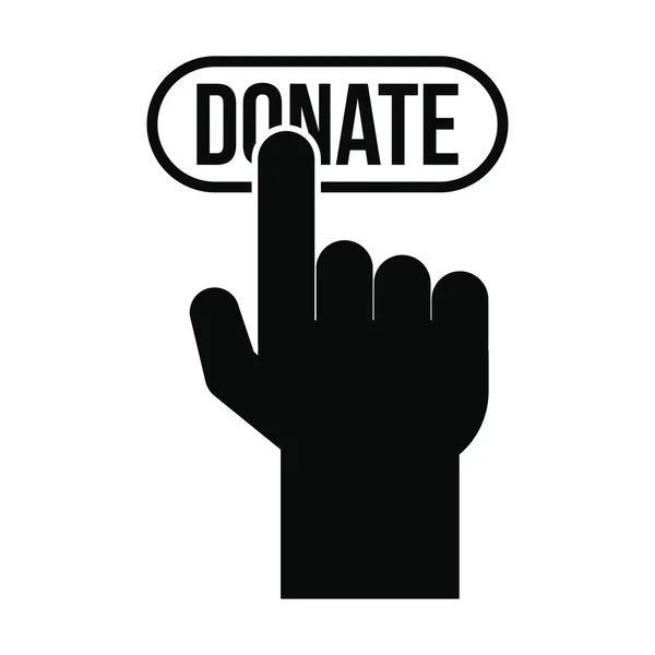 Donate button pressed by hand icon — Stock Vector