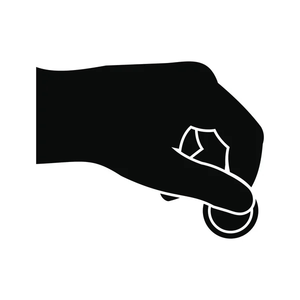 Hand met munt zwarte eenvoudige pictogram — Stockvector