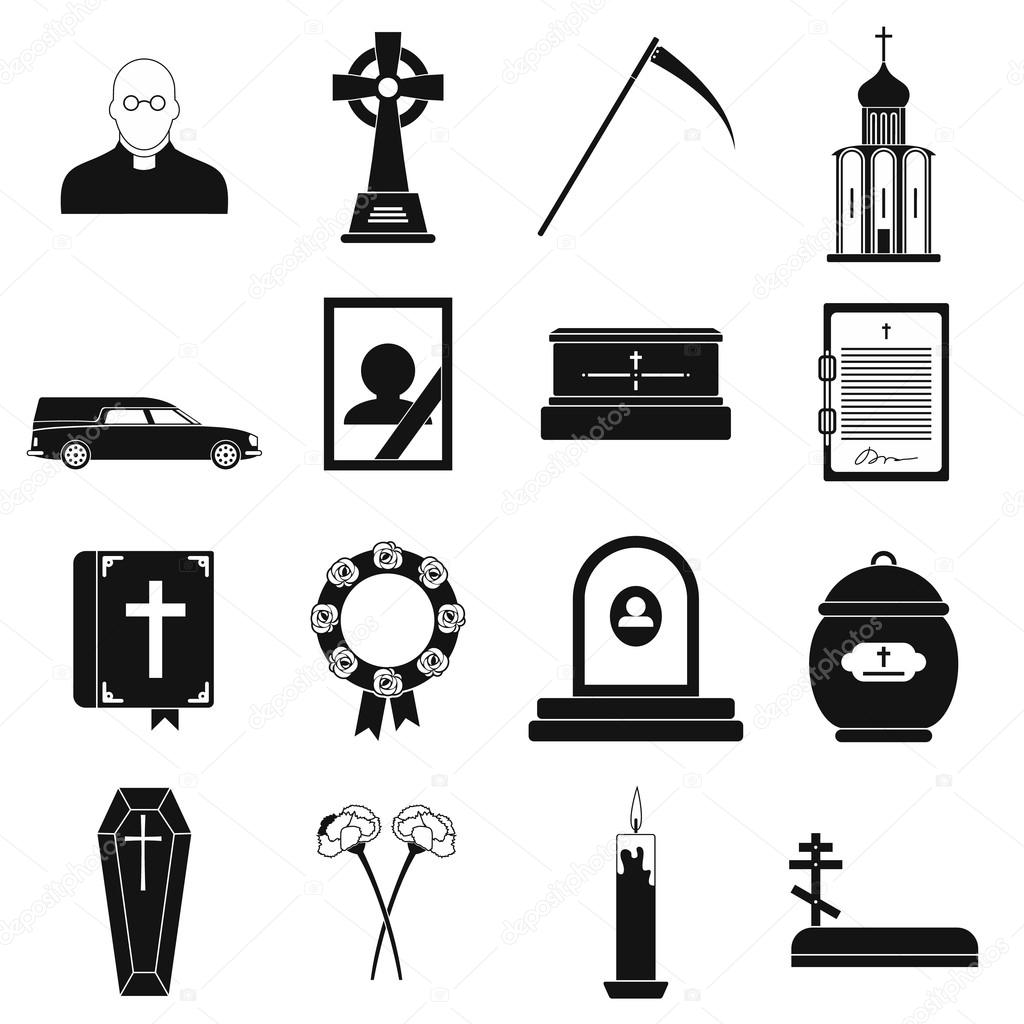 Funeral and burial black simple icons